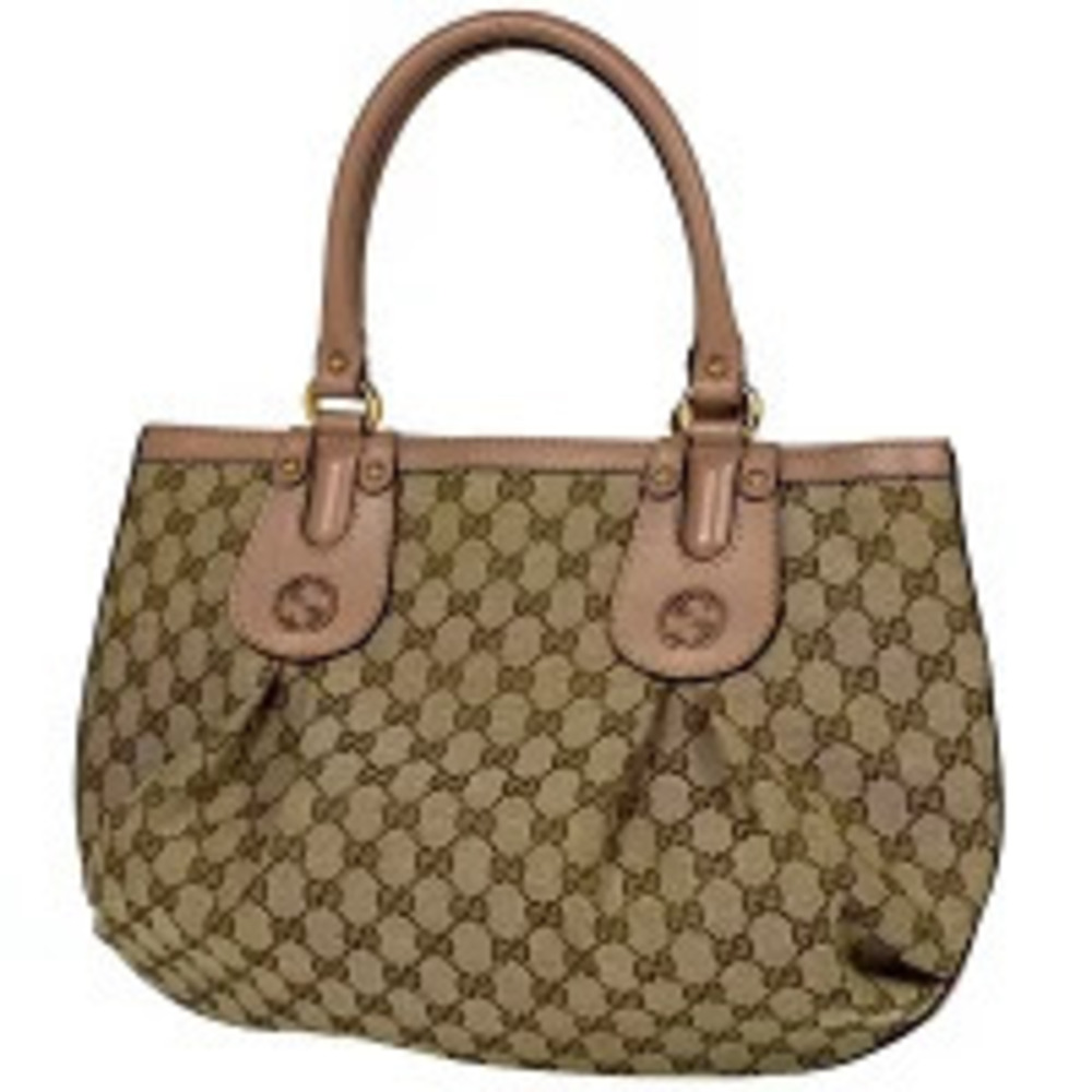 Gucci GG Tote Bag Interlocking GG Studded Canvas Beige Pink